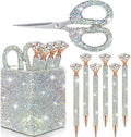 Qilery 8 Pcs Bling Desk Accessories Gift with 1 Bling Pen Holder 6 Pcs Crystal Rhinestone Pens 1 Crystal Scissors Glitter Makeup Brush Holder Valentines Gift Vanity Decor Organizer(Multicolor)