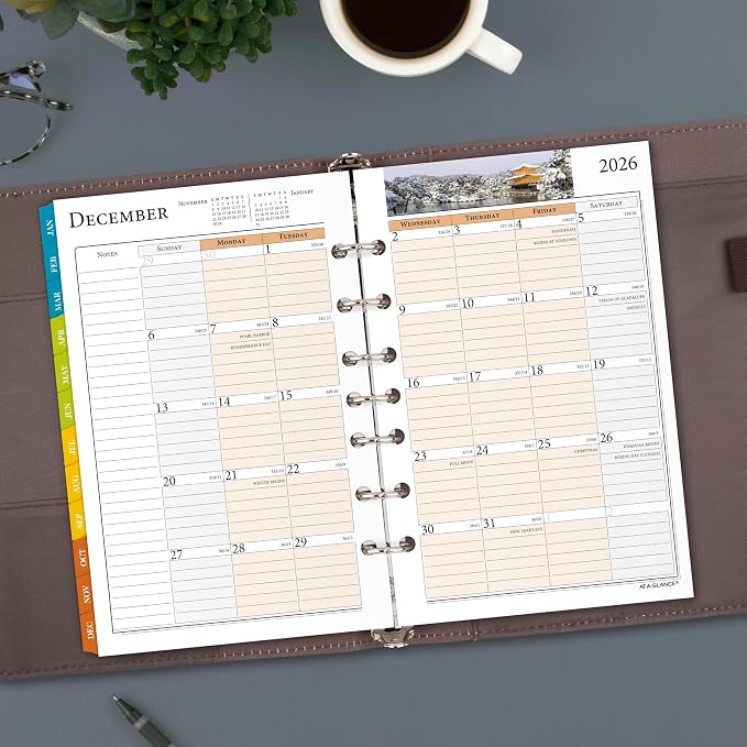 AT-A-GLANCE 2026 Planner, Daily & Monthly, 5.5" x 8.5", Desk Size 4, Two Page Per Day Refill, Loose-Leaf, Zenscapes (281-225-26)