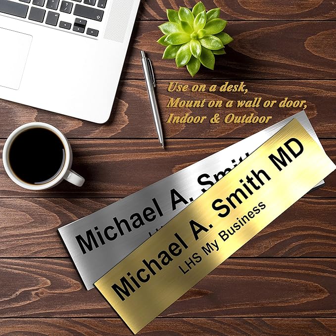 Engraved Name Plates for Door Sign Personalized Gray Plastic Plaque with Maroon Letters - Made in USA 2x4 B21