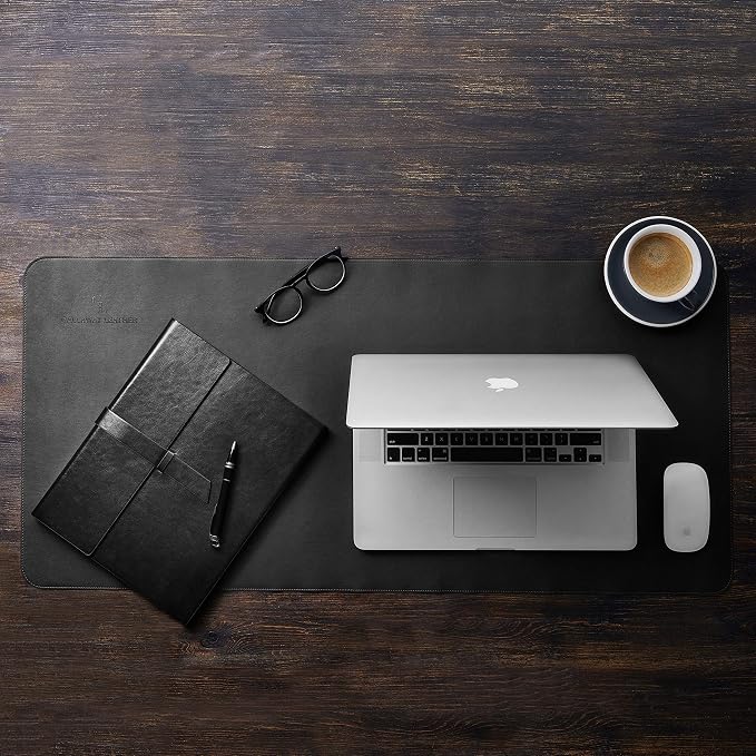 Gallaway Leather Desk Mat, Office Writing Desk Pad, Large 36" x 17" Black, for Top of Desks, Gift Ready Elegant Computer Desk Cover Protector PU Leather