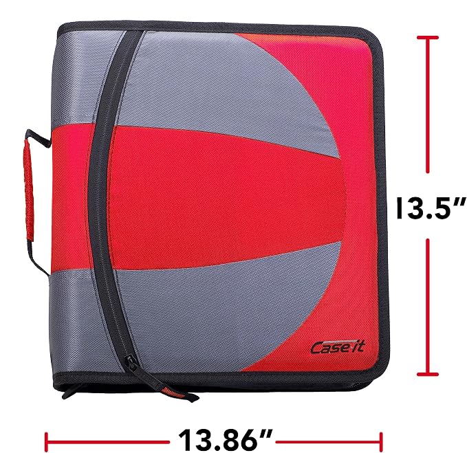 Case-it The Dual 2-in-1 Zipper Binder Two 1.5-Inch D-Rings, 600 Sheet Capacity, Pencil Pouch & Multiple Pockets School & Office Organizer with Shoulder Strap Dual-101 Fire Engine Red(Pack of 6)
