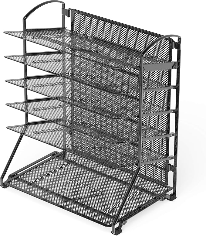 Simple Houseware 6-Tier Desk Organizer & Sliding Paper Tray, Black | Space-Saving Desktop Letter Tray for Document, Files and Mail Sorting