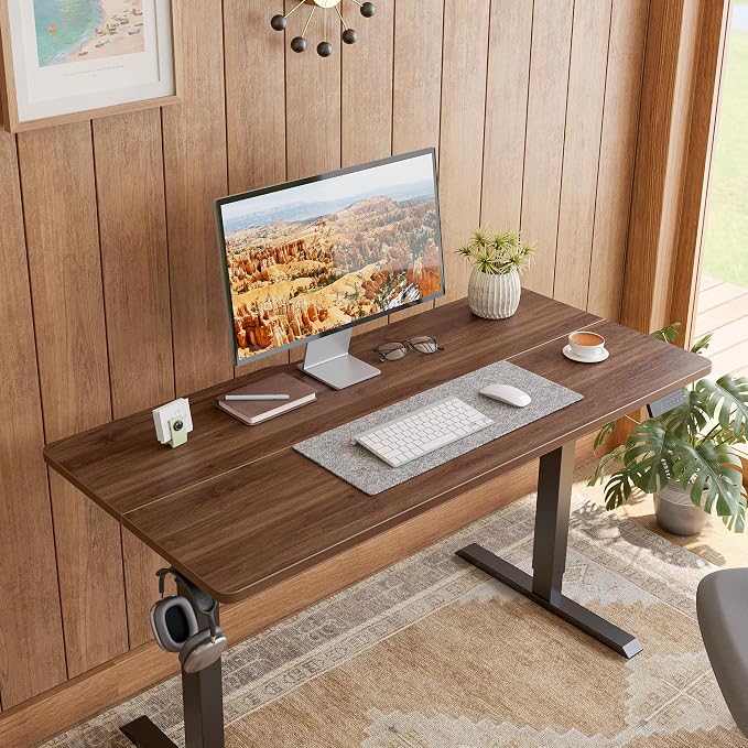 DESINO Standing Desk, 32 × 19 Inches Electric Height Adjustable, Sit and Stand Up, Computer Office Desk with Splice Board, Black Frame/Black Walnut TOP