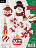 Bucilla Felt Applique 6 Piece Ornament Making Kit, Snowman's Peppermint Collection, Perfect for DIY Arts and Crafts, 89659E