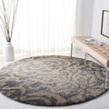 SAFAVIEH Florida Shag Collection 4' x 4' Round Grey/Beige SG462 Damask Non-Shedding Living Room Bedroom Dining Room Entryway Plush 1.2-inch Thick Area Rug