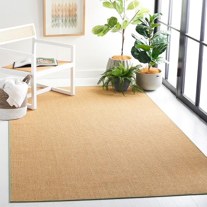 Martha Stewart x SAFAVIEH Area Rug Collection - 6' x 9', Natural & Green, Sisal & Jute, Farmhouse Style, Ideal for Living Room, Bedroom, Office, Dining Space (MSR9501E)