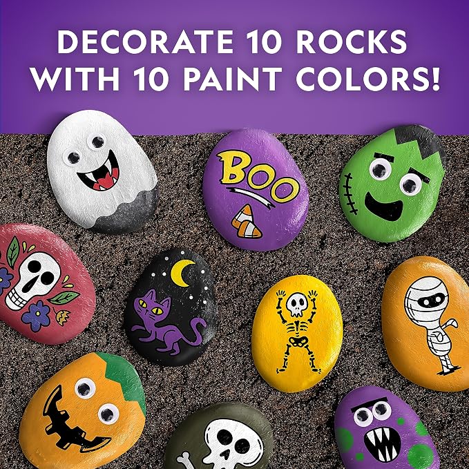 National Geographic Creepy Creatures Rock Painting Halloween Craft Kit | 10 River Rocks, 10 Paint Colors, Spooky Art Supplies for Kids, Halloween Crafts, Creative Activity, Creepy Creature Designs