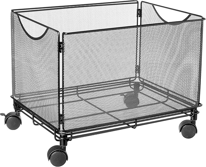 Safco Onyx Rolling Cart Desktop Tub File, Fits Letter-Size Hanging Folders, Collapsible Desk Organizer, Durable Steel Mesh Construction, Black