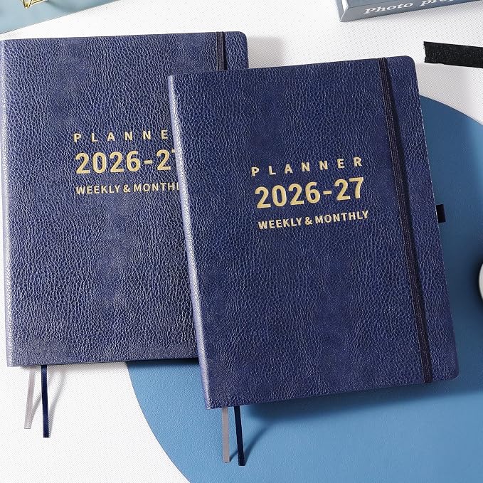 Planner 2026-2027 - Jul 2026 - Jun 2026, 8.5" x 11" 2026-2027 Planner Weekly and Monthly, Faux Leather Cover, Pen Holder, Pocket, 25 Notes Pages, A4 Premium Paper - Blue