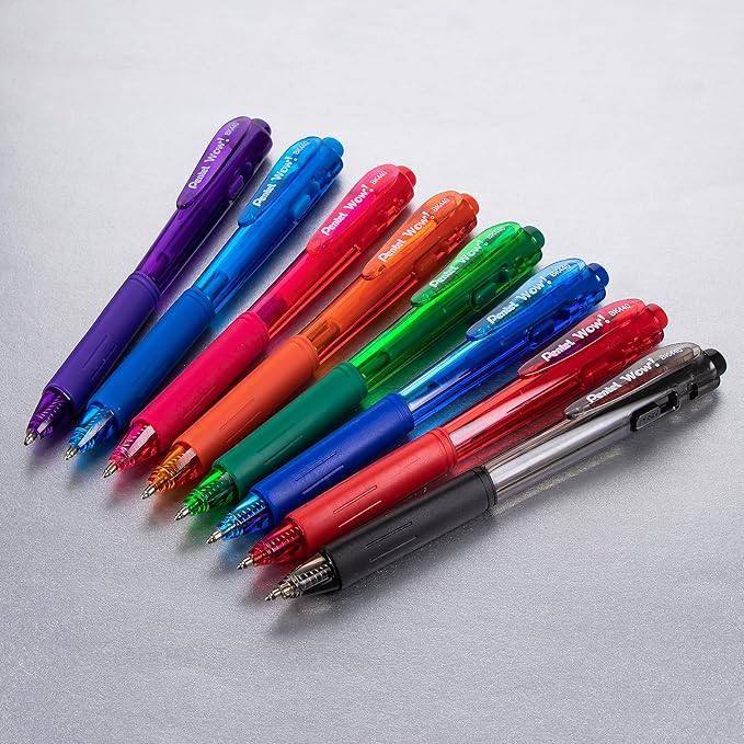 Pentel WOW! Ballpoint Pen, (1.0mm) Medium Line, Black Ink, Pack of 180, Canister (BK440PC60A)