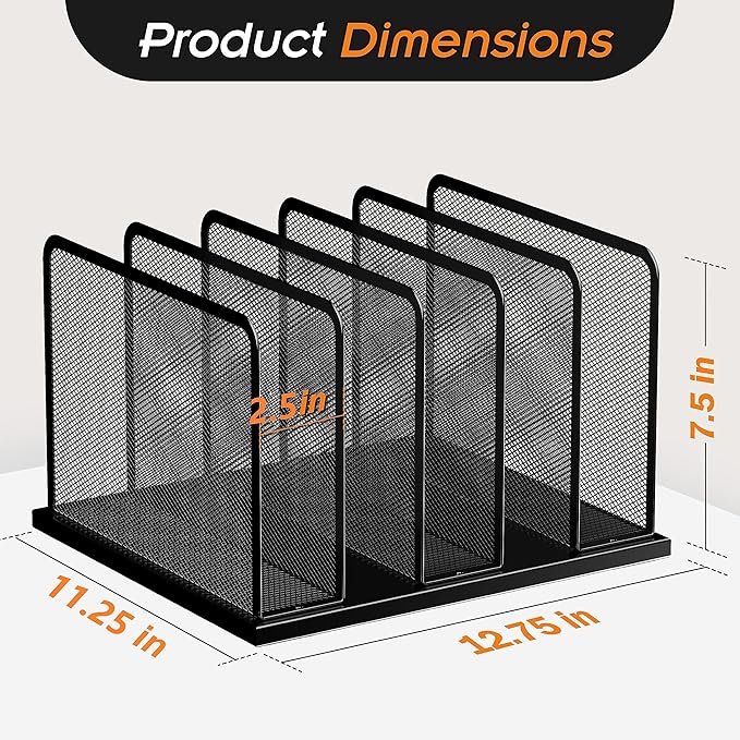 Kuntine.B Desk File Organizer 5 Upright Mesh Desktop Organizer File Sorter Office Organization File Holder for Home, Office & Classroom, 2 Pack