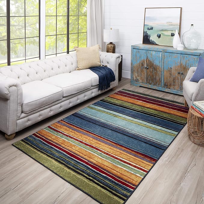 Mohawk Home Rainbow Stripe 6' x 9' Area Rug - Multicolor - Perfect for Living Room, Dining Room, Office