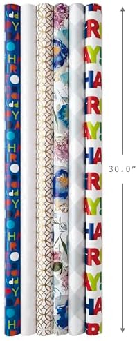 Hallmark Birthday Wrapping Paper Rolls for Graduation, Wedding, Baby Shower, Bridal Shower - Floral, White and Gold & Polka Dot Gift Wrap Paper (Set of 6 Assorted Rolls: 180 sq. ft. ttl.)