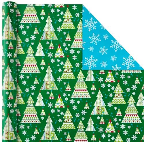 Hallmark Reversible Quad Pack Wrapping Paper (Santa & Trees, 4 Gift Wrap Rolls)