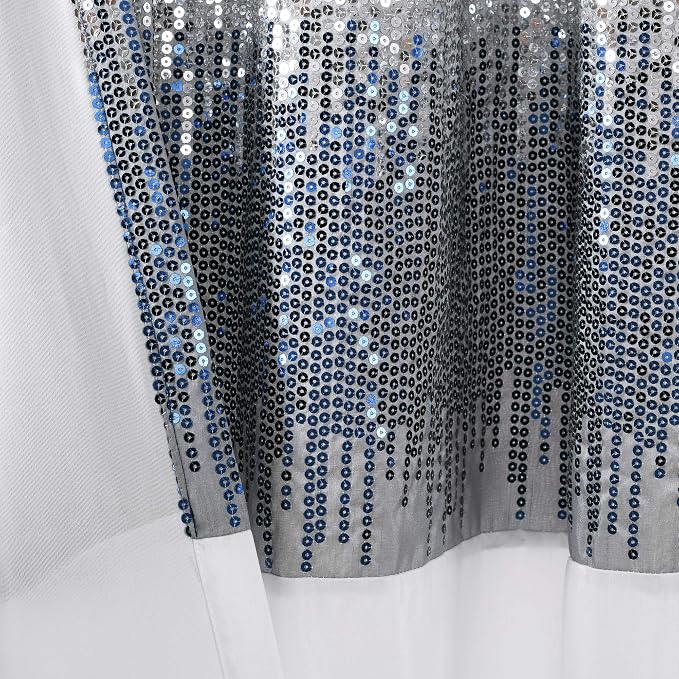 Lush Decor Night Sky Window Curtain Panel, Single,42" W x 108" L, Navy & White - Sequin Curtains - Sparkle & Color Block Design - Modern Glam Decor - Extra Long Curtains For Bedroom & Living Room