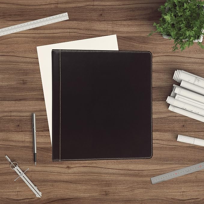 Samsill 1.5 Inch 3 Ring Binder, Leather, Black with Contrast Stitching, 8.5 x 11 Inch, 3 Rings, Notebook Binder, Portfolio Organizer, Planner, Journal