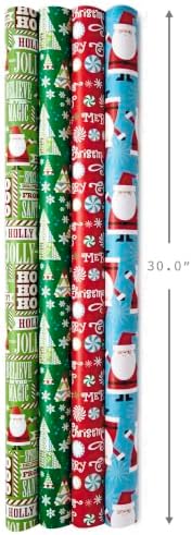 Hallmark Reversible Quad Pack Wrapping Paper (Santa & Trees, 4 Gift Wrap Rolls)
