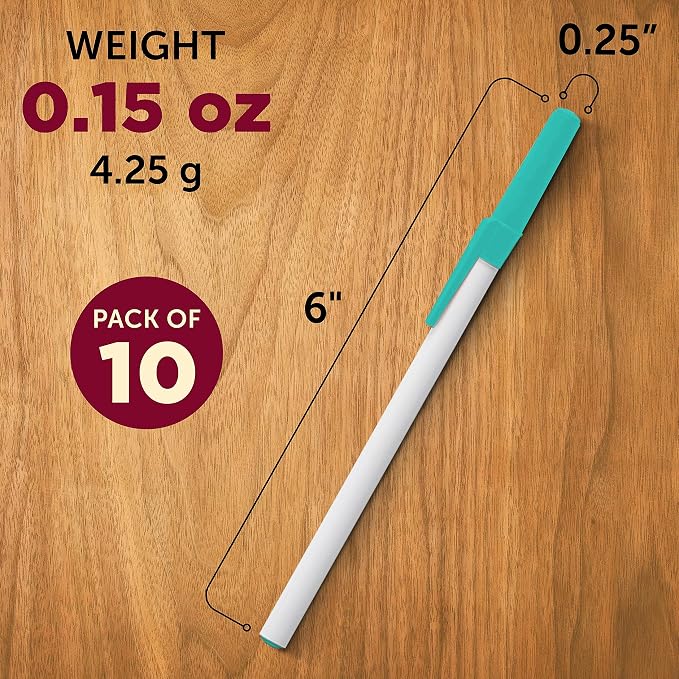 DISCOUNT PROMOS Value Stick Pens Set of 10, Bulk Pack - Black Ink, Great for Office, School, Business, Tradeshows, Events - Teal