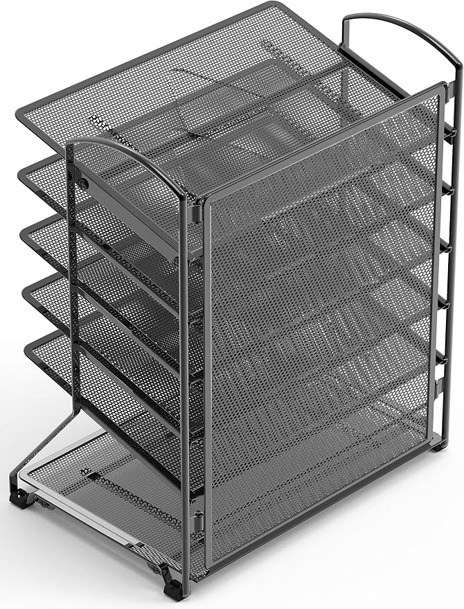 Simple Houseware 6-Tier Desk Organizer & Sliding Paper Tray, Black | Space-Saving Desktop Letter Tray for Document, Files and Mail Sorting