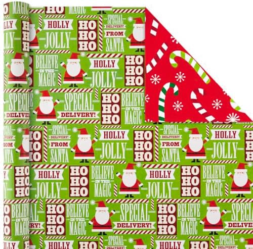 Hallmark Reversible Quad Pack Wrapping Paper (Santa & Trees, 4 Gift Wrap Rolls)