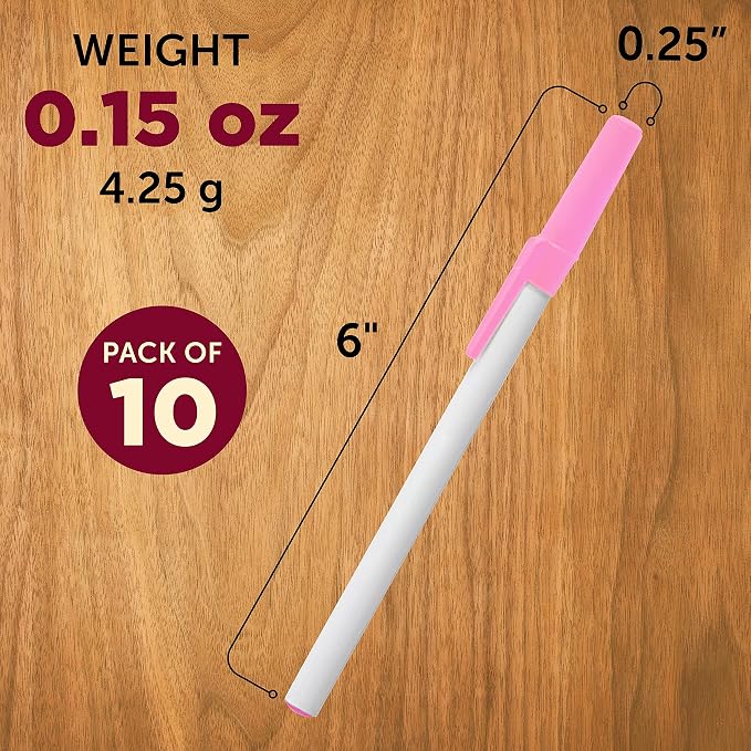DISCOUNT PROMOS Value Stick Pens Set of 10, Bulk Pack - Black Ink, Great for Office, School, Business, Tradeshows, Events - Pink