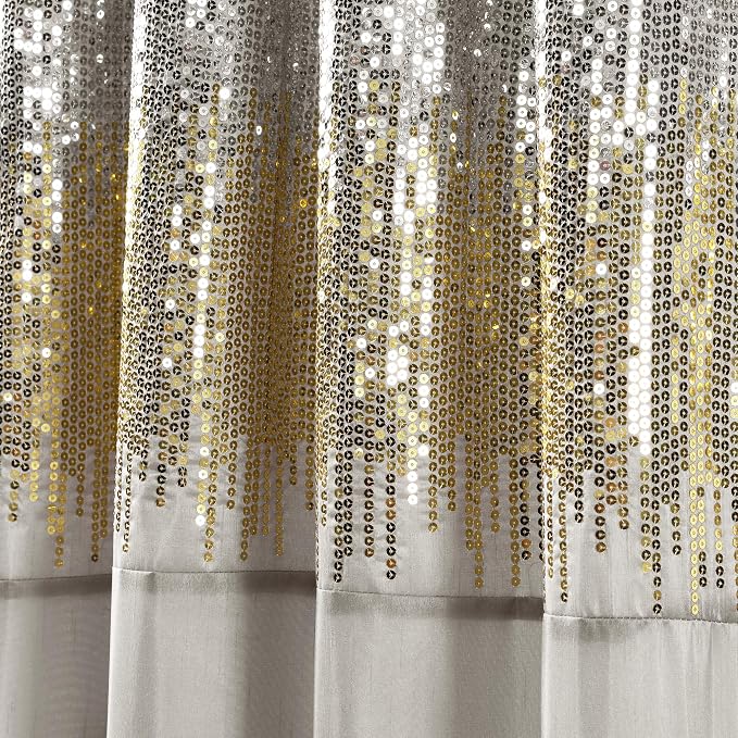 Lush Decor Night Sky Window Curtain Panel, Single 42"W x 84"L Yellow & Gray - Sequin Backdrop Curtain - Room Darkening Curtains For Bedroom - Glam Decor