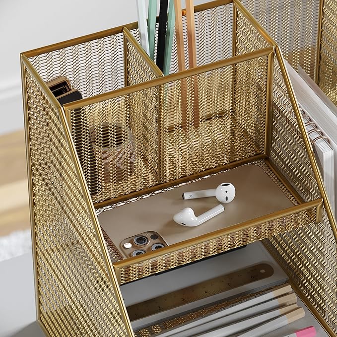 Martha Stewart Ryder Mesh Metal Magazine File Holder, Gold | Steel Mesh, Gold Finish