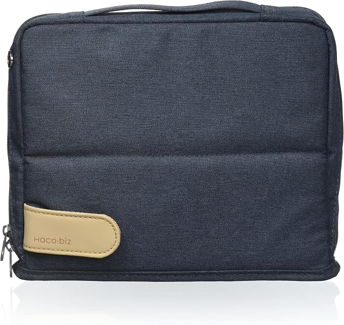 KOKUYO Pencil Case Pouch, Haco-Biz Standing Pen Pouch Bag, Foldable Stand up Pencil Holder Organizer, Large Capacity Portable Pencil Box for Office Supplies, Navy x Khaki (KAHA-HB11B)