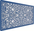 Cute Floral Aesthetic Daisy Gaming Mouse Pad, White Blue Chinoiserie Desk Mat with Anti-Slip Base & Stitched Edges, Office Supplies & Desk Decor for Women, 35.4" x 15.7" in Home Office Essentials