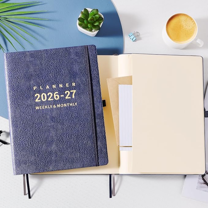 Planner 2026-2027 - Jul 2026 - Jun 2026, 8.5" x 11" 2026-2027 Planner Weekly and Monthly, Faux Leather Cover, Pen Holder, Pocket, 25 Notes Pages, A4 Premium Paper - Blue