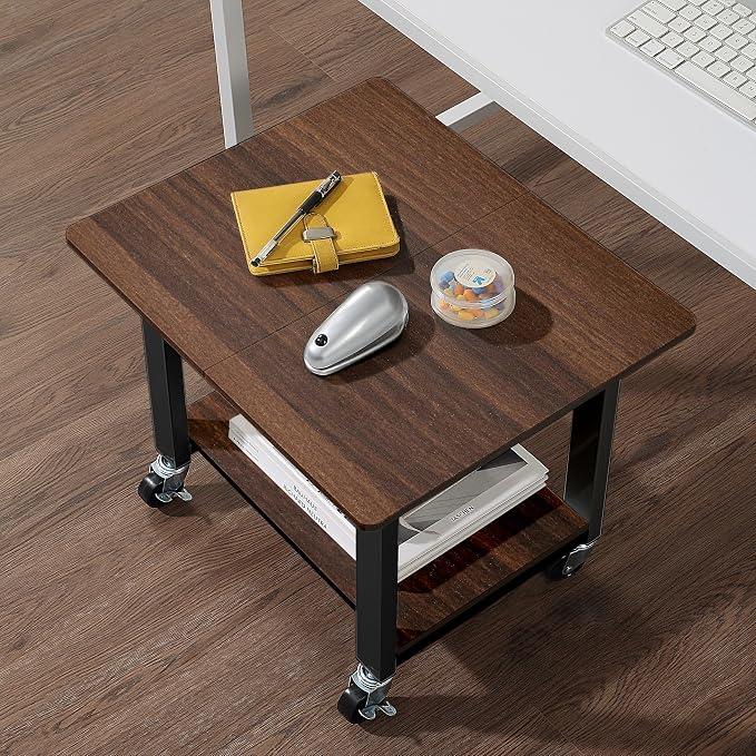 SunnyPoint 2-Tier Mobile Stand with Lockable Wheels — Printer Cart, Mini Fridge Stand, Portable Electronic Device & Projector Holder | Under Desk Storage Shelf for Home & Office, 18.9" x 15.75"