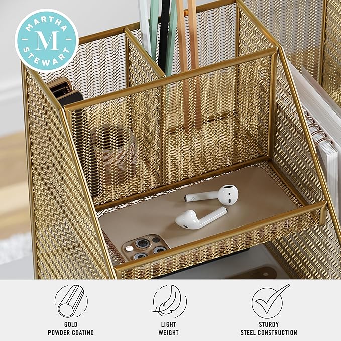 Martha Stewart Ryder Mesh Metal Magazine File Holder, Gold | Steel Mesh, Gold Finish