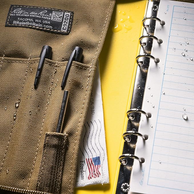 Rite in the Rain Weatherproof CORDURA Fabric, 1/2" Ring Binder Cover, 6.75" x 8.875", Tan Cover (No. C9200)