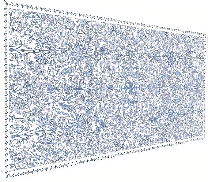 Cute Floral Aesthetic Daisy Gaming Mouse Pad, White Blue Chinoiserie Desk Mat with Anti-Slip Base & Stitched Edges, Office & Home Desk Decor for Women, 35.4" x 15.7" in Computer Desktop Mat