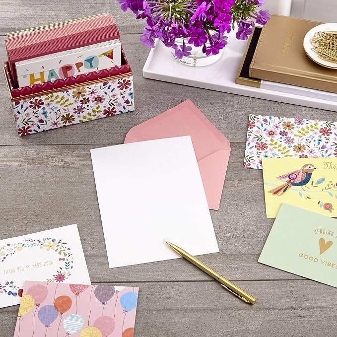 Hallmark Pack of 24 Handmade Assorted Boxed Greeting Cards, Watercolor & Pack of 30 Assorted Boxed Greeting Cards, Good Vibes—Birthday, Thinking of You, Thank You, Blank Cards