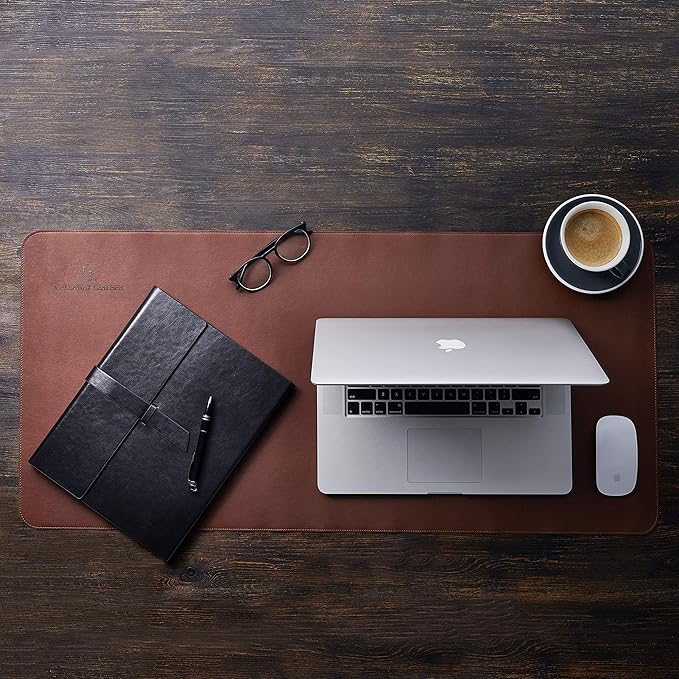 Gallaway Leather Desk Mat, Office Writing Desk Pad, Large 36" x 17" Dark Brown, for Top of Desks, Gift Ready Elegant Computer Desk Cover Protector PU Leather