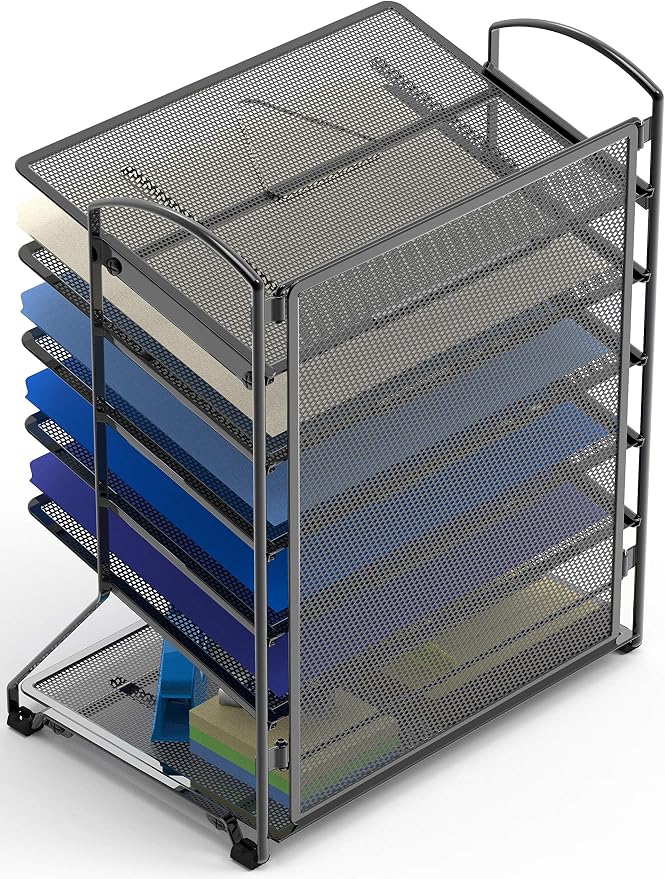 Simple Houseware 6-Tier Desk Organizer & Sliding Paper Tray, Black | Space-Saving Desktop Letter Tray for Document, Files and Mail Sorting