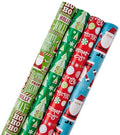 Hallmark Reversible Quad Pack Wrapping Paper (Santa & Trees, 4 Gift Wrap Rolls)