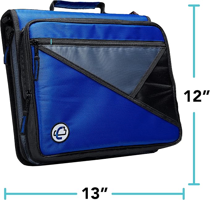Case-it School Zipper Binder | 2-Inch O-Rings | 400-Sheet | LT-007 Blue | Universal, 13-Inch Laptop/Tablet Padded Pocket, Multiple Storage Pockets, Shoulder Strap, School & Office Organizer